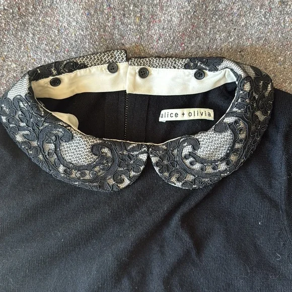 Alice + Olivia Black 100% Wool Sweater with Removable Lace Accents (Size S) - Picture 2 of 13